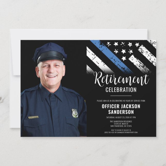 Police Retirement Blue Line Law Enforcement Photo Invitation (Front)