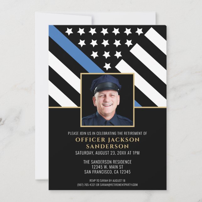 Police Retirement Blue Line Law Enforcement Photo Invitation (Front)