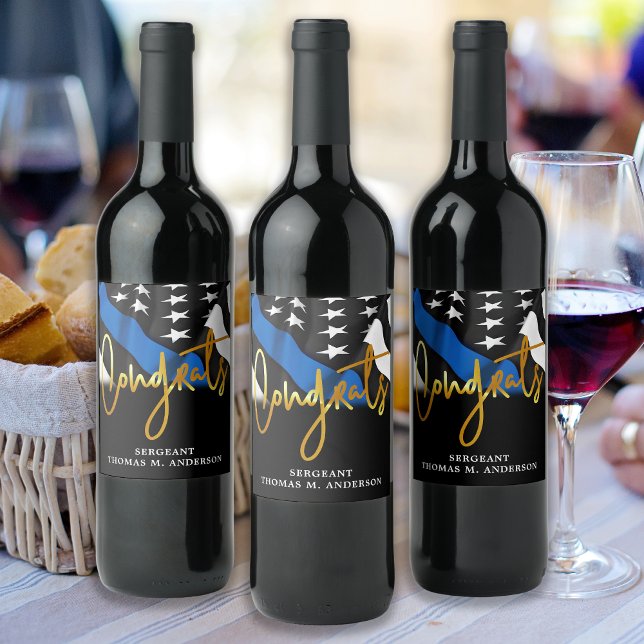 Police Retirement Congrats Gold Thin Blue Line Wine Label (Creator Uploaded)
