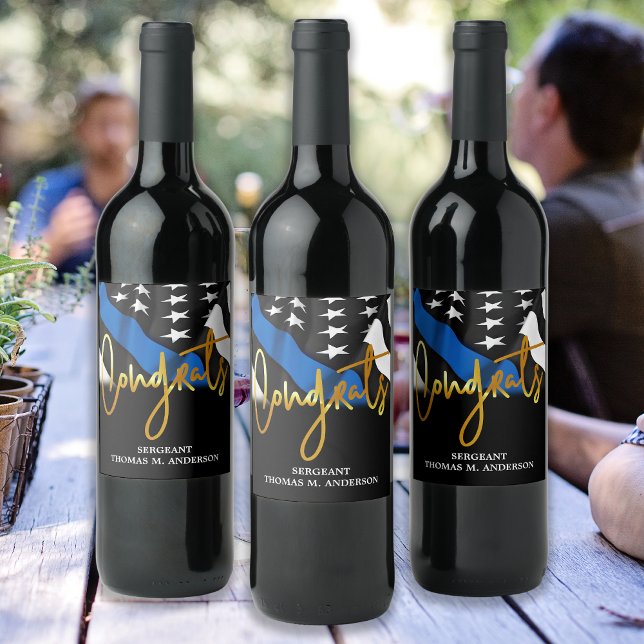 Police Retirement Congratulations Think Blue Line Wine Label (Creator Uploaded)