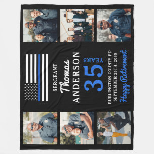 Police Retirement Custom 6 Photo Law Enforcement  Fleece Blanket