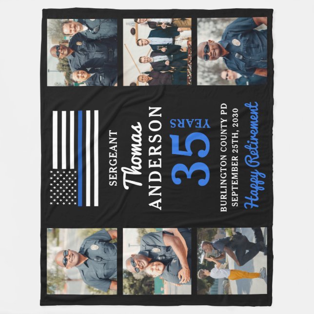 Police Retirement Custom 6 Photo Law Enforcement  Fleece Blanket (Front)