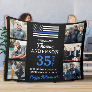 Police Retirement Custom 6 Photo Law Enforcement  Fleece Blanket