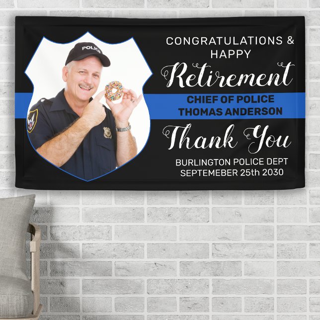 Police Retirement Custom Photo Blue Line Party Banner (Creator Uploaded)