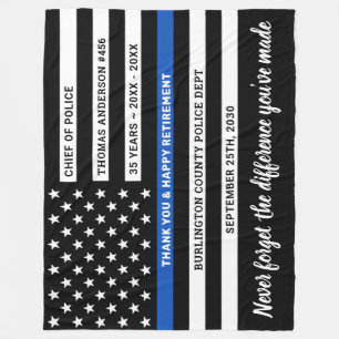 Police Retirement Gift Personalised Thin Blue Line Fleece Blanket