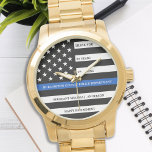 Police Retirement Gift Thin Blue Line Flag Gold Watch<br><div class="desc">Celebrate and show your appreciation to an outstanding Police Officer with this Thin Blue Line Retirement or Anniversary Police Pocket Watch - American flag design in Police Flag colours in a modern black an blue design . Perfect for service awards and Police Retirement gifts and law enforcement retirement. Personalise this...</div>