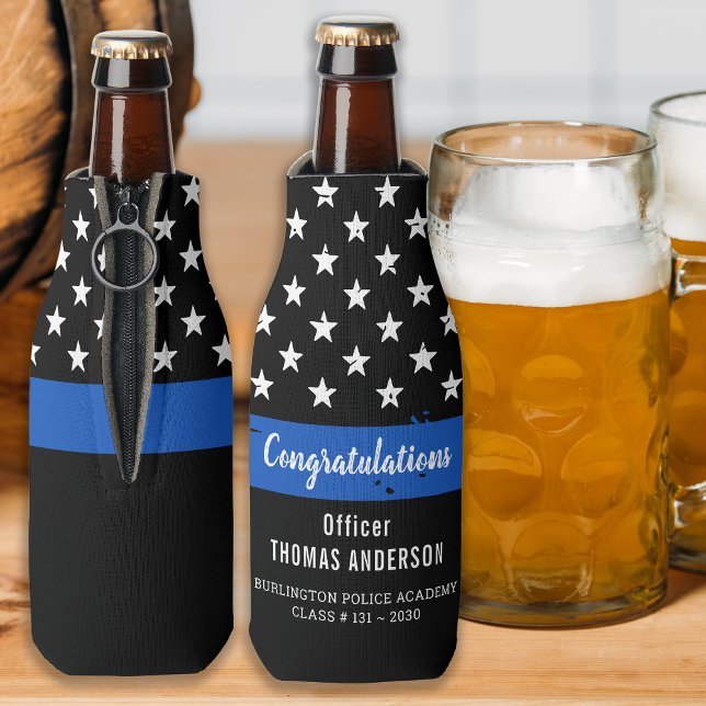 Police Retirement Graduation Party Thin Blue Line Bottle Cooler (Creator Uploaded)
