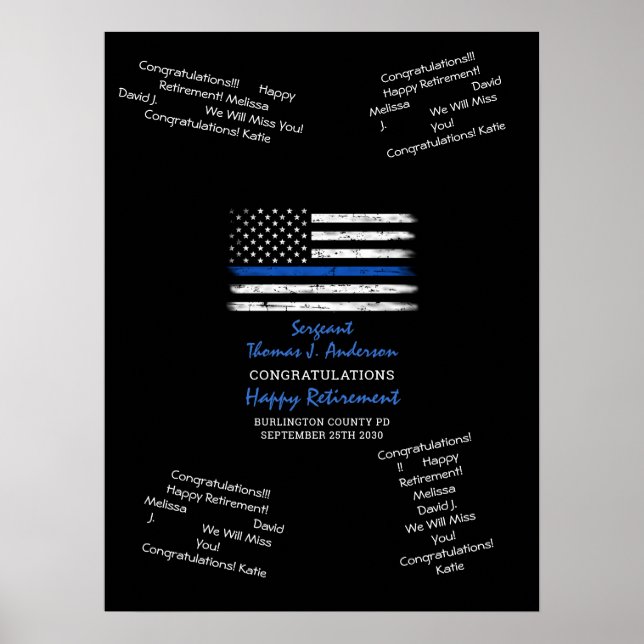 Police Retirement Guest Book Thin Blue Line Black  (Front)