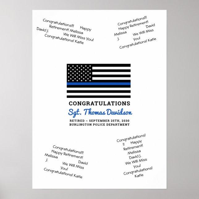 Police Retirement Guest Book Thin Blue Line Poster (Front)
