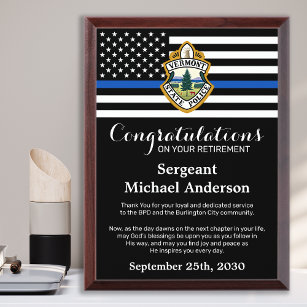 Police Retirement Law Enforcement Department  Award Plaque