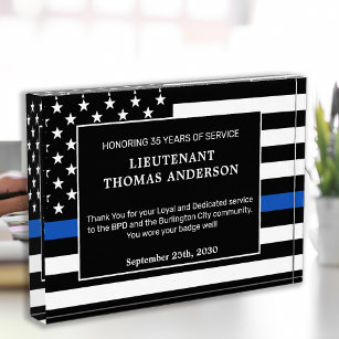 Police Retirement Law Enforcement Thin Blue Line Acrylic Award