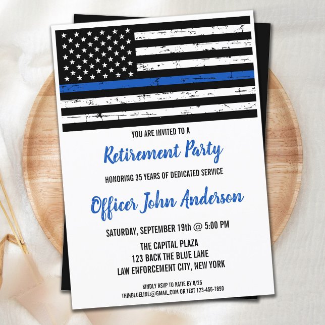 Police Retirement Law Enforcement Thin Blue Line Invitation (Creator Uploaded)