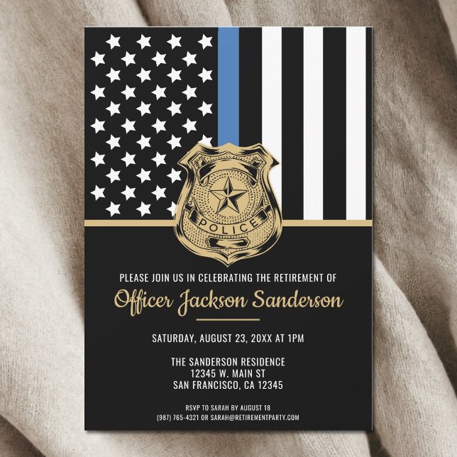 Police Retirement Law Enforcement Thin Blue Line Invitation (Police Retirement Law Enforcement Photo Blue Line Invitation)