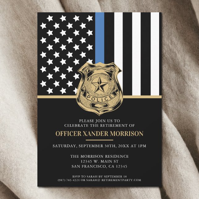Police Retirement Law Enforcement Thin Blue Line Invitation (Police Retirement Law Enforcement Thin Blue Line Invitation)