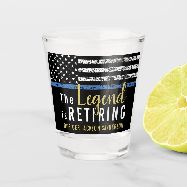 Police Retirement Law Enforcement Thin Blue Line Shot Glass (Front)