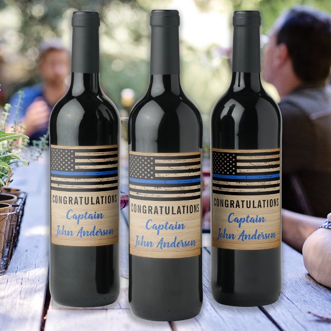 Police Retirement Law Enforcement Thin Blue Line Wine Label (Creator Uploaded)