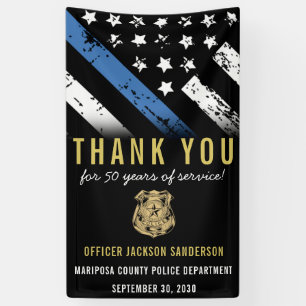 Police Retirement Party Anniversary Thin Blue Line Banner