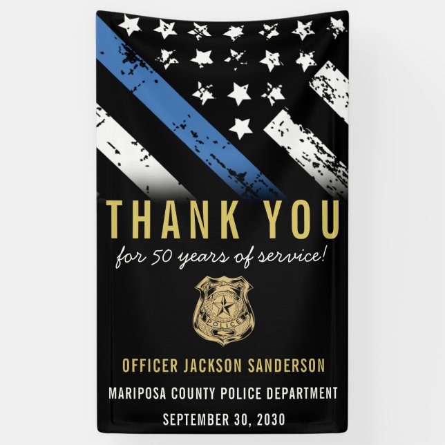 Police Retirement Party Anniversary Thin Blue Line Banner (Vertical)