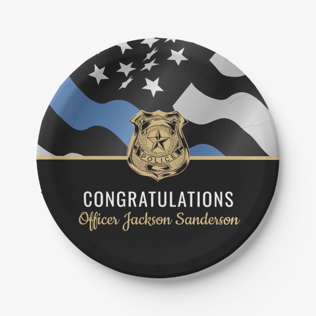 Police Retirement Party Blue Line Congratulations Paper Plate (Front)