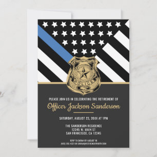 Police Retirement Party Blue Line Law Enforcement Invitation
