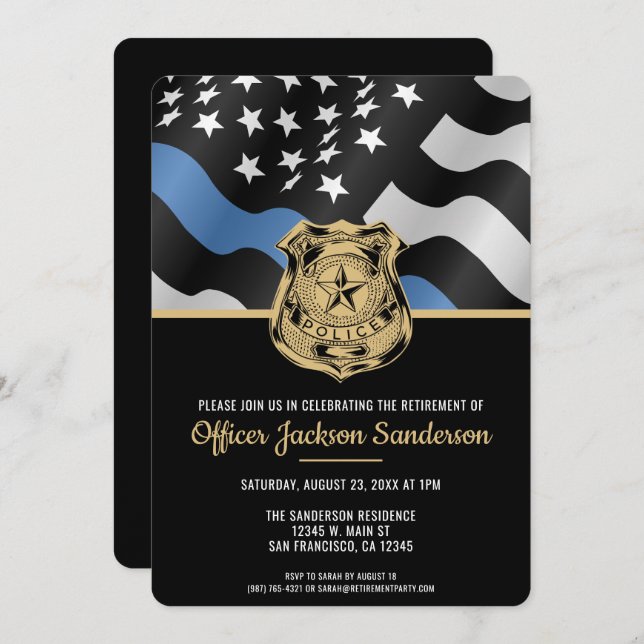 Police Retirement Party Blue Line Law Enforcement Invitation (Front/Back)