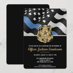 Police Retirement Party Blue Line Law Enforcement Invitation