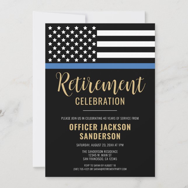 Police Retirement Party Blue Line Law Enforcement Invitation (Front)