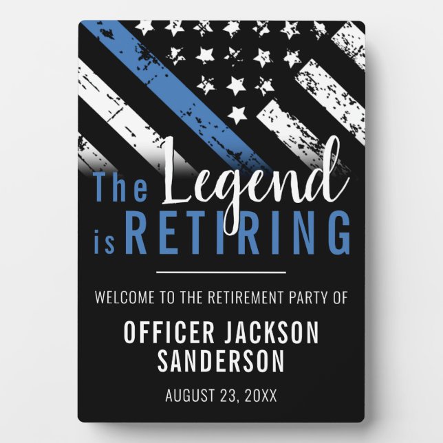 Police Retirement Party Blue Line Law Enforcement Plaque (Front)
