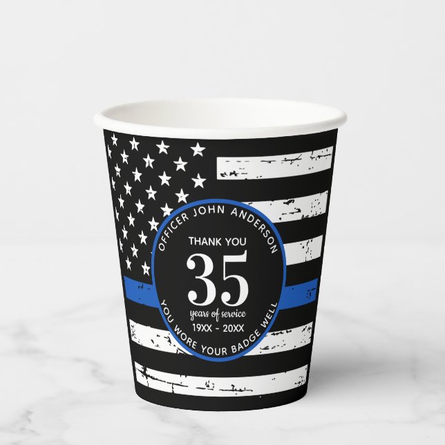 Police Retirement Party Law Enforcement Blue Line Paper Cups (Front)