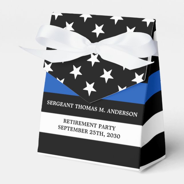 Police Retirement Party Personalise Thin Blue Line Favour Box (Front Side)