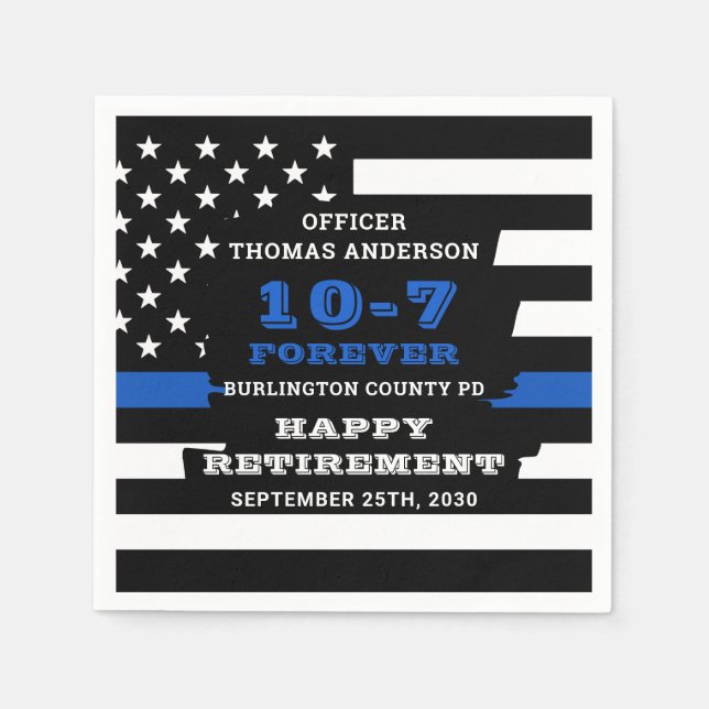 Police Retirement Party Personalise Thin Blue Line Napkin (Front)
