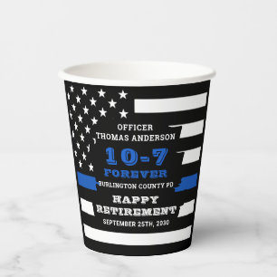 Police Retirement Party Personalise Thin Blue Line Paper Cups