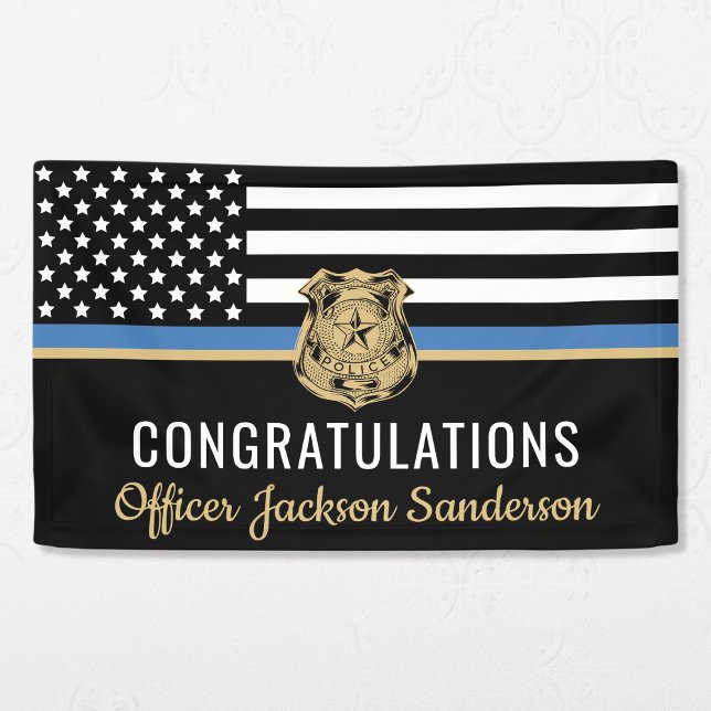 Police Retirement Party Thin Blue Line Banner (Police Blue Line Flag Congratulations Retirement Banner)