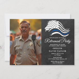 Police Retirement Party Thin Blue Line Flag Photo Invitation