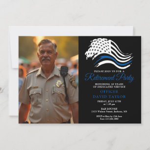 Police Retirement Party Thin Blue Line Flag Photo Invitation
