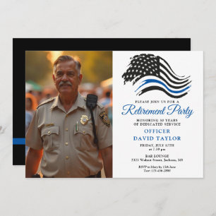 Police Retirement Party Thin Blue Line Flag Photo Invitation