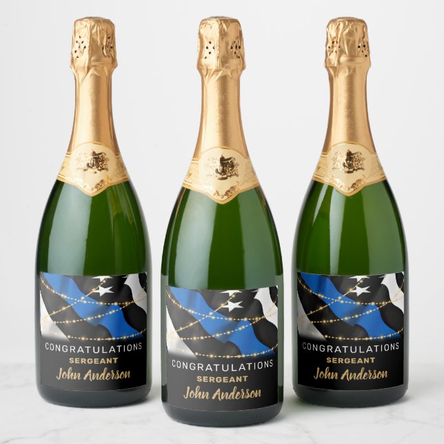 Police Retirement Party Thin Blue Line Sparkling Wine Label (Bottles)