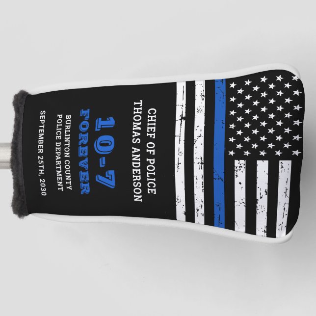 Police Retirement Personalise 10-7 Thin Blue Line  Golf Head Cover (Front)