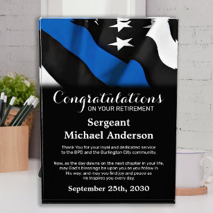 Police Retirement Personalised Thin Blue Line Acrylic Award