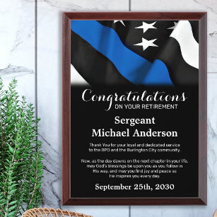 Police Retirement Personalised Thin Blue Line Award Plaque