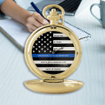 Police Retirement Personalised Thin Blue Line Flag Pocket Watch<br><div class="desc">Celebrate and show your appreciation to an outstanding Police Officer with this Thin Blue Line Retirement or Anniversary Police Pocket Watch - American flag design in Police Flag colours in a modern black an blue design . Perfect for service awards and Police Retirement gifts . Personalise this police retirement watch...</div>