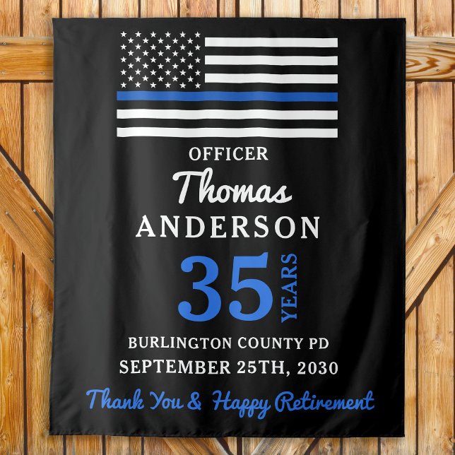 Police Retirement Personalised Thin Blue Line Flag Tapestry (Creator Uploaded)