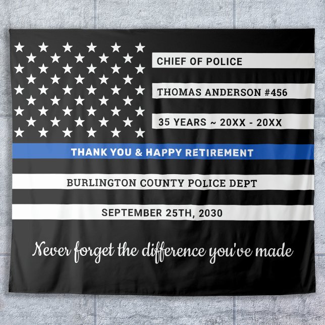 Police Retirement Personalised Thin Blue Line Flag Tapestry (Creator Uploaded)