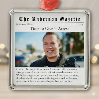 Police Retirement Photo Keepsake Newspaper Metal Tree Decoration