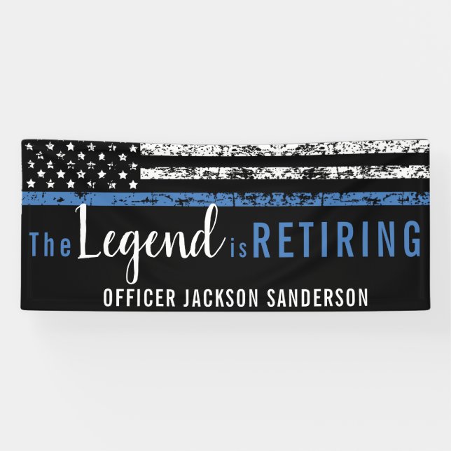 Police Retirement Thin Blue Line American Flag Banner (Horizontal)