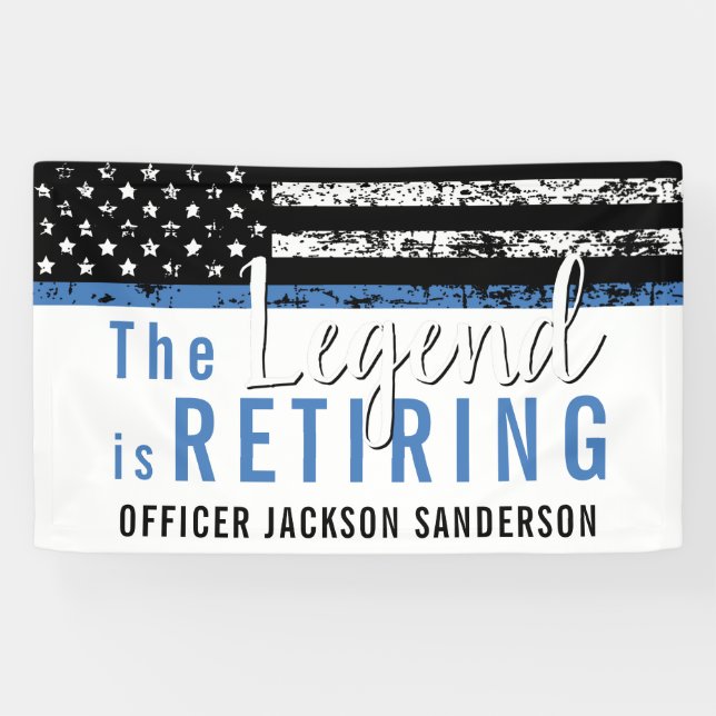 Police Retirement Thin Blue Line American Flag Banner (Horizontal)