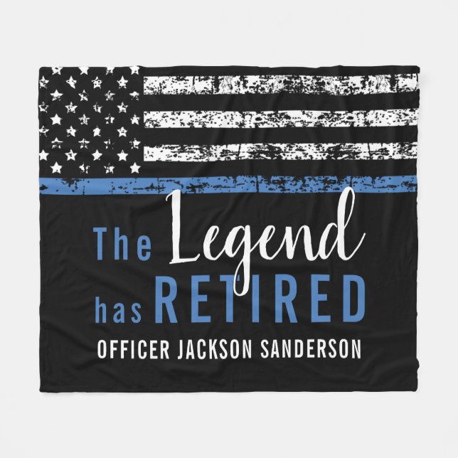 Police Retirement Thin Blue Line American Flag Fleece Blanket (Front (Horizontal))
