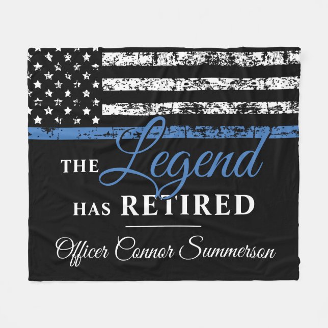 Police Retirement Thin Blue Line American Flag Fleece Blanket (Front (Horizontal))