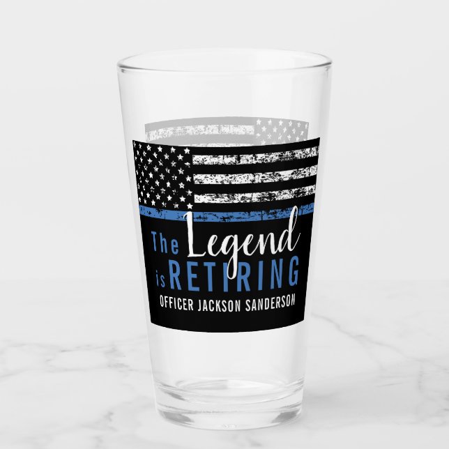 Police Retirement Thin Blue Line American Flag Glass (Front)