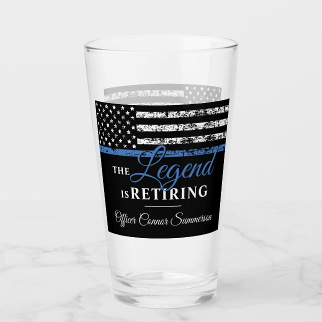 Police Retirement Thin Blue Line American Flag Glass (Front)